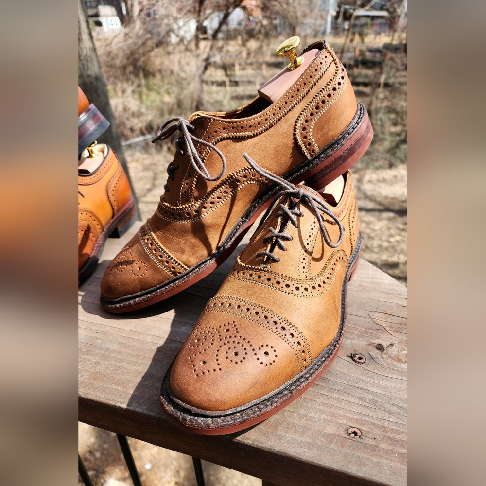 Allen Edmonds Strandmok 10 D Nubuck with red Dainite Soles